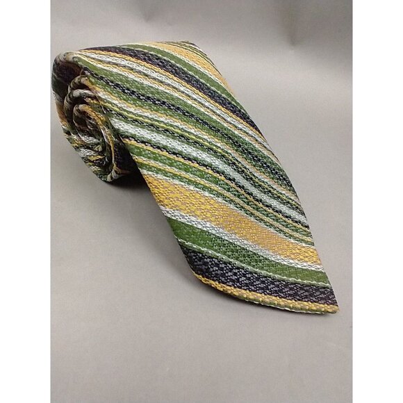 Vtg 70s Damon Tie Mens Necktie Wide Disco Mod Avacado Green Stripe Wide Repp - Picture 1 of 10